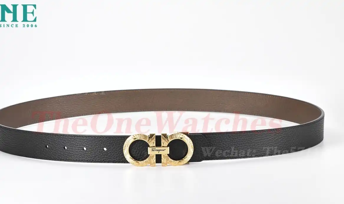 YG Brass Buckle on Black Brownish Leather Belt 3.5cm