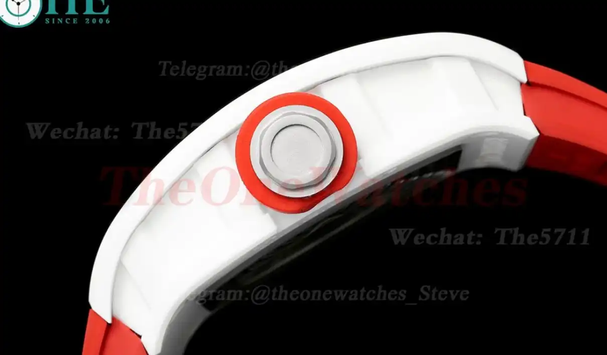 RM055 White Ceramic Red Skeleton Dial On Red Rubber Strap T+F RMUL2