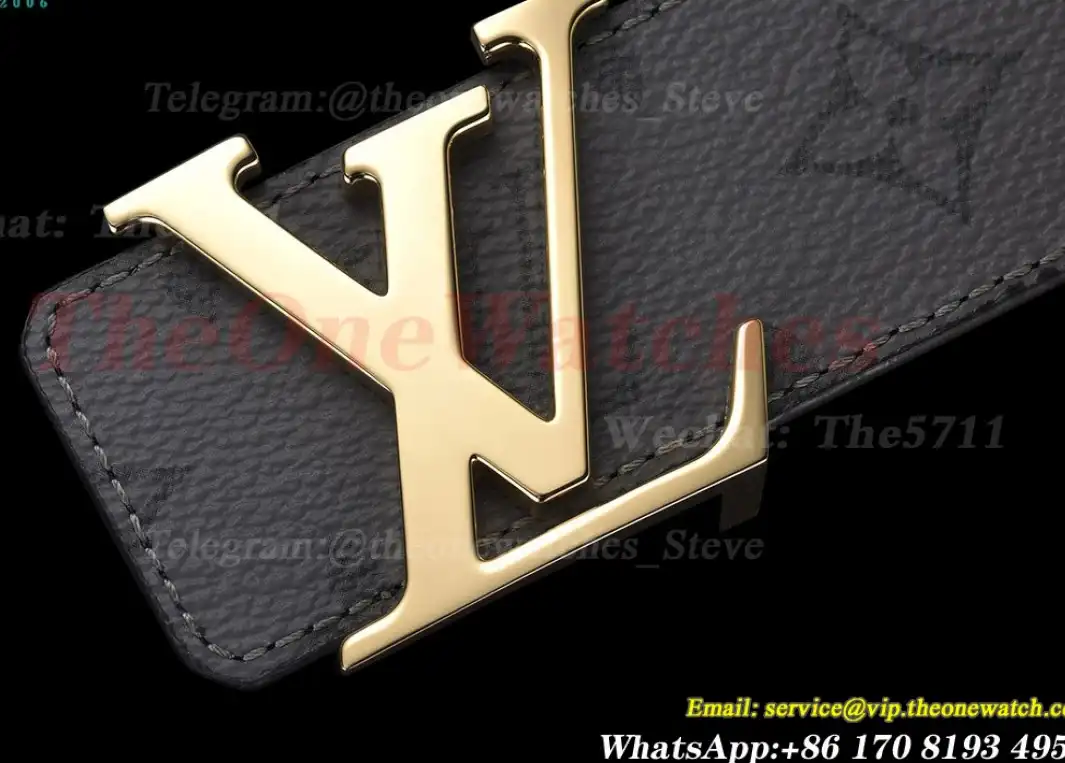 Yellow Gold LV Brass Buckle on Grey Leather Belt 4.0cm