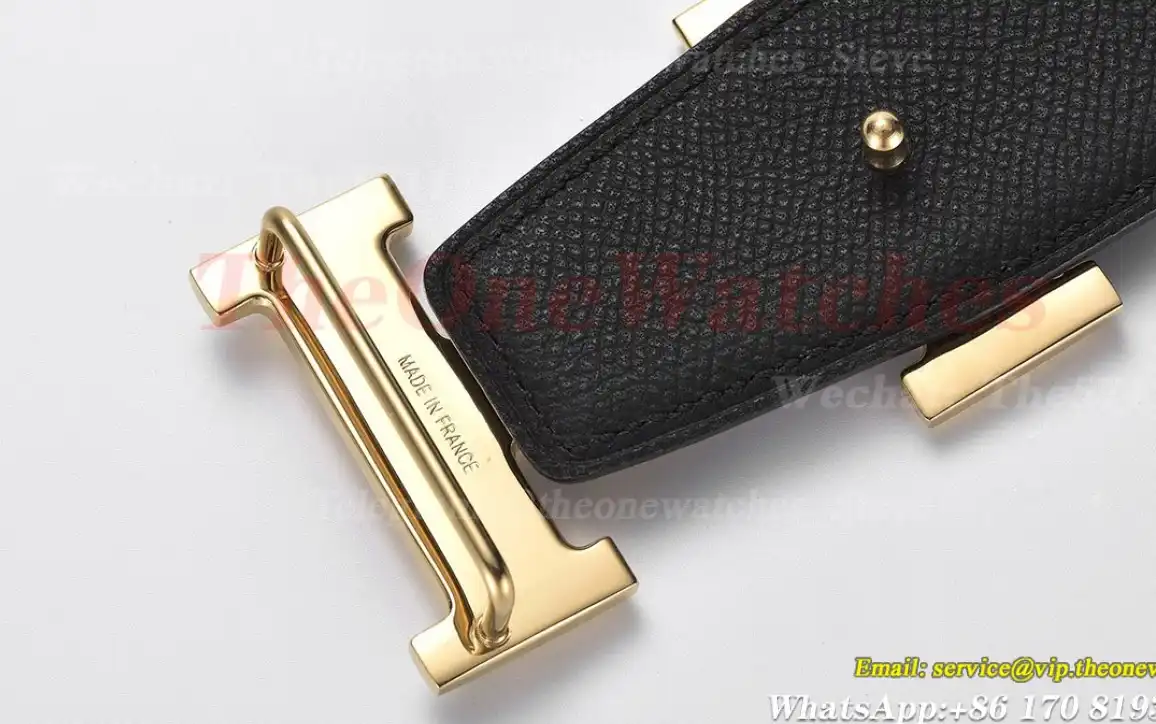 YG Hermes SS Buckle on Blue Black Leather Belt 3.8cm