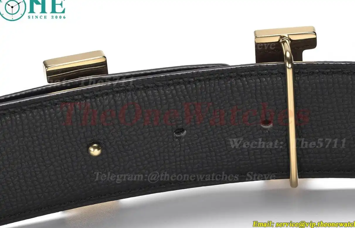 YG Hermes SS Buckle on Brownish Black Leather Belt 3.8cm