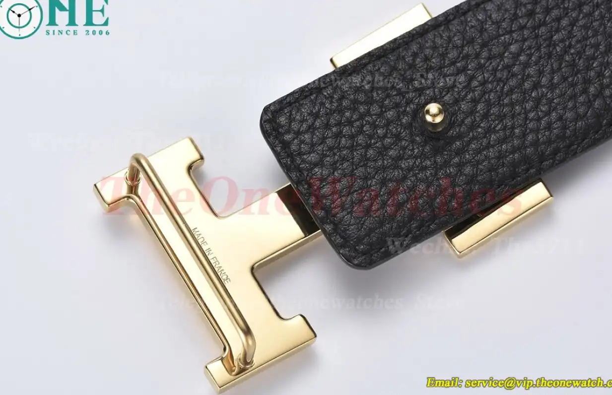 YG Hermes SS Buckle on Black Black Leather Belt 3.8cm