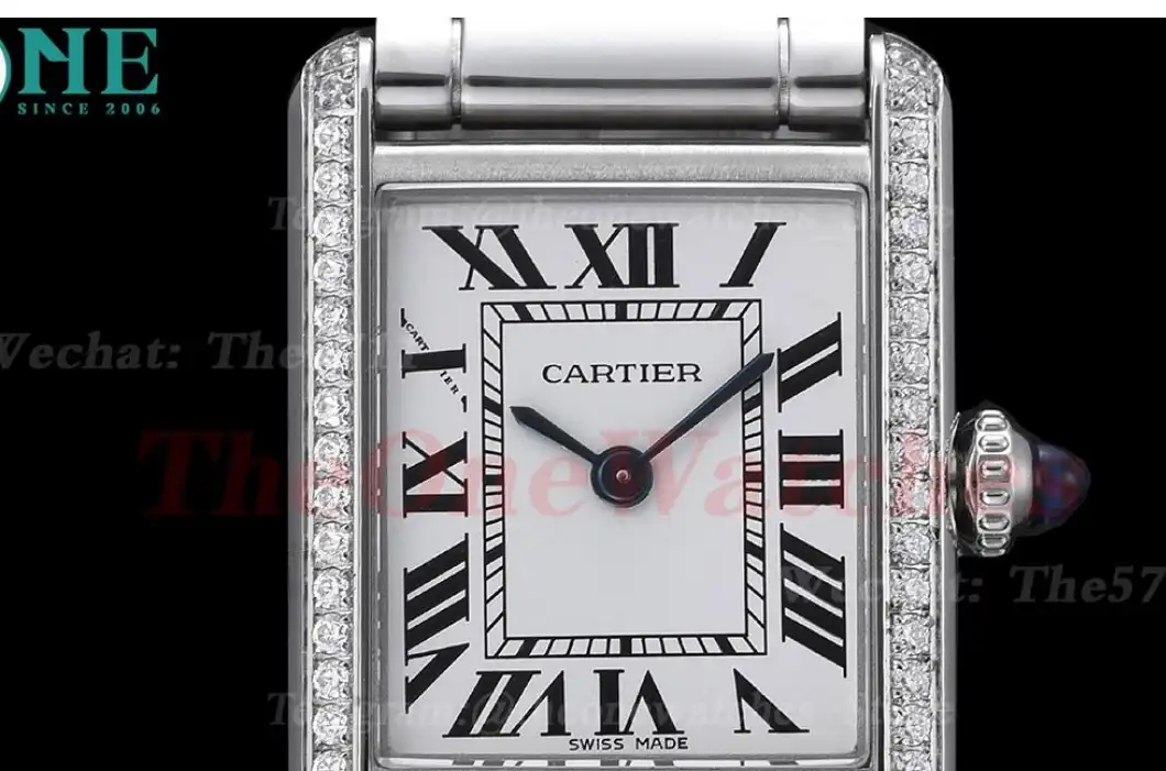 Tank Must Small Diamond Bezel White Dial On SS Bracelet K11F Quartz