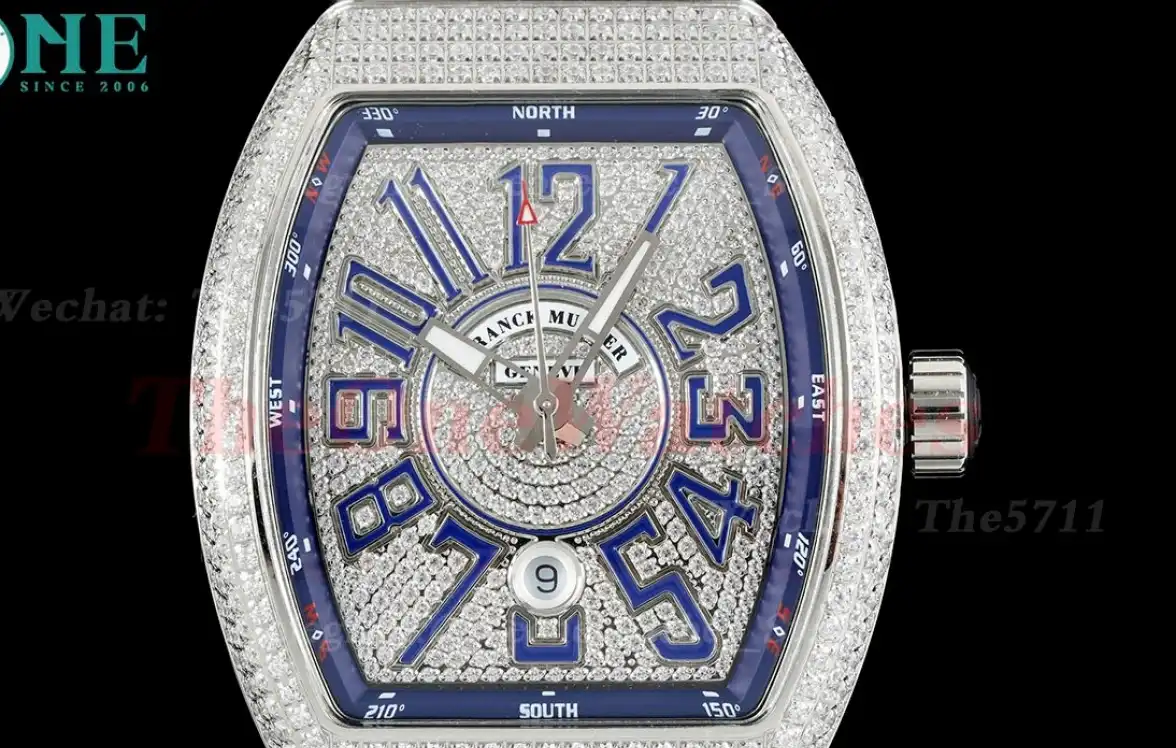 Vanguard Mens 44mm Full Diamond SS SS Blue ABF A2824