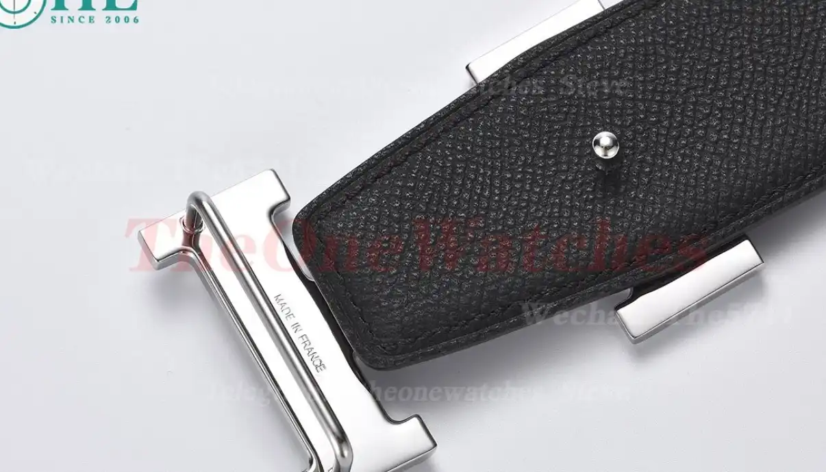 YG Hermes SS Buckle on Blue Black Leather Belt 3.8cm