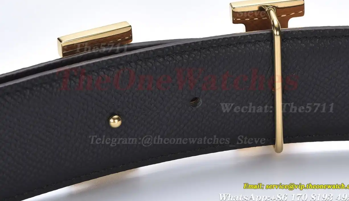 YG Hermes SS Buckle on Brown Black Leather Belt 3.8cm