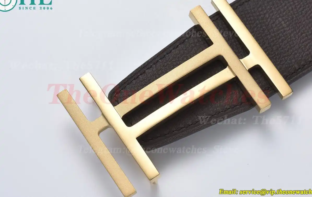 YG Hermes SS Buckle on Brown Black Leather Belt 3.8cm