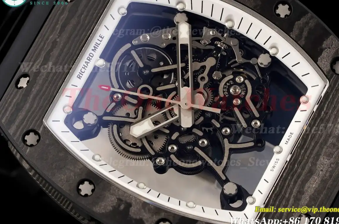 RM055 Real NTPT Skeleton White Dial On Black Rubber Strap YSF RMUL2