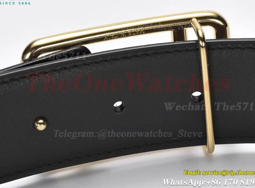 YG Hermes SS Buckle on Brownish Black Leather Belt 3.8cm