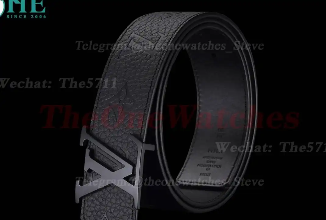 PVD Black LV Brass Buckle on Black Leather Belt 4.0cm