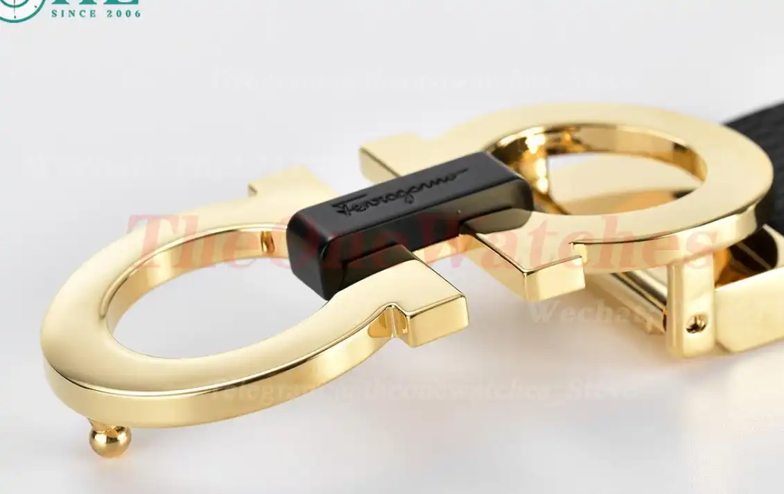 YG Brass Buckle on Black Brownish Leather Belt 3.5cm