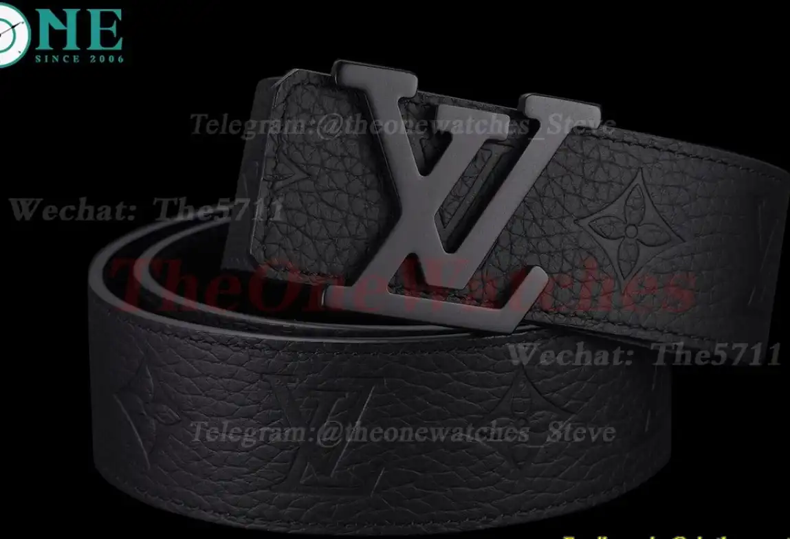 PVD LV Brass Buckle on Black Leather Belt 4.0cm