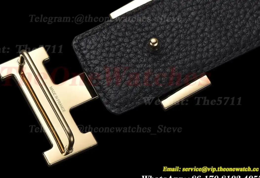 YG Hermes SS Buckle on Black Leather Belt 3.8cm