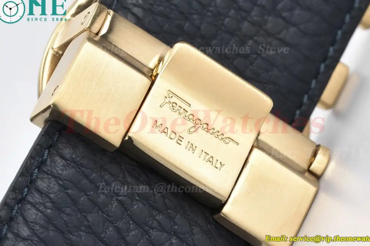 YG Brass Buckle on Black Blue Leather Belt 3.5cm