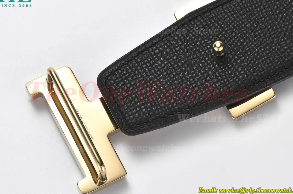 YG Hermes SS Buckle on Brownish Black Leather Belt 3.8cm