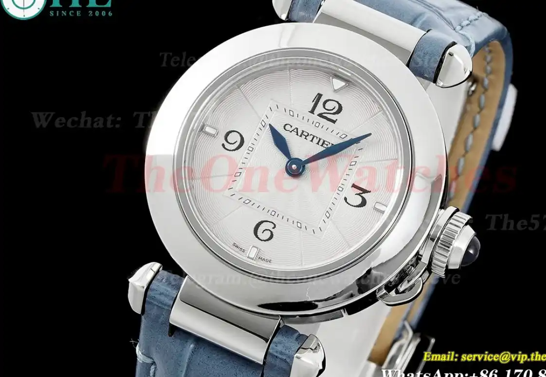 Pasha De Cartier Ladies 30mm Blue SS LE White Dial AF Quartz