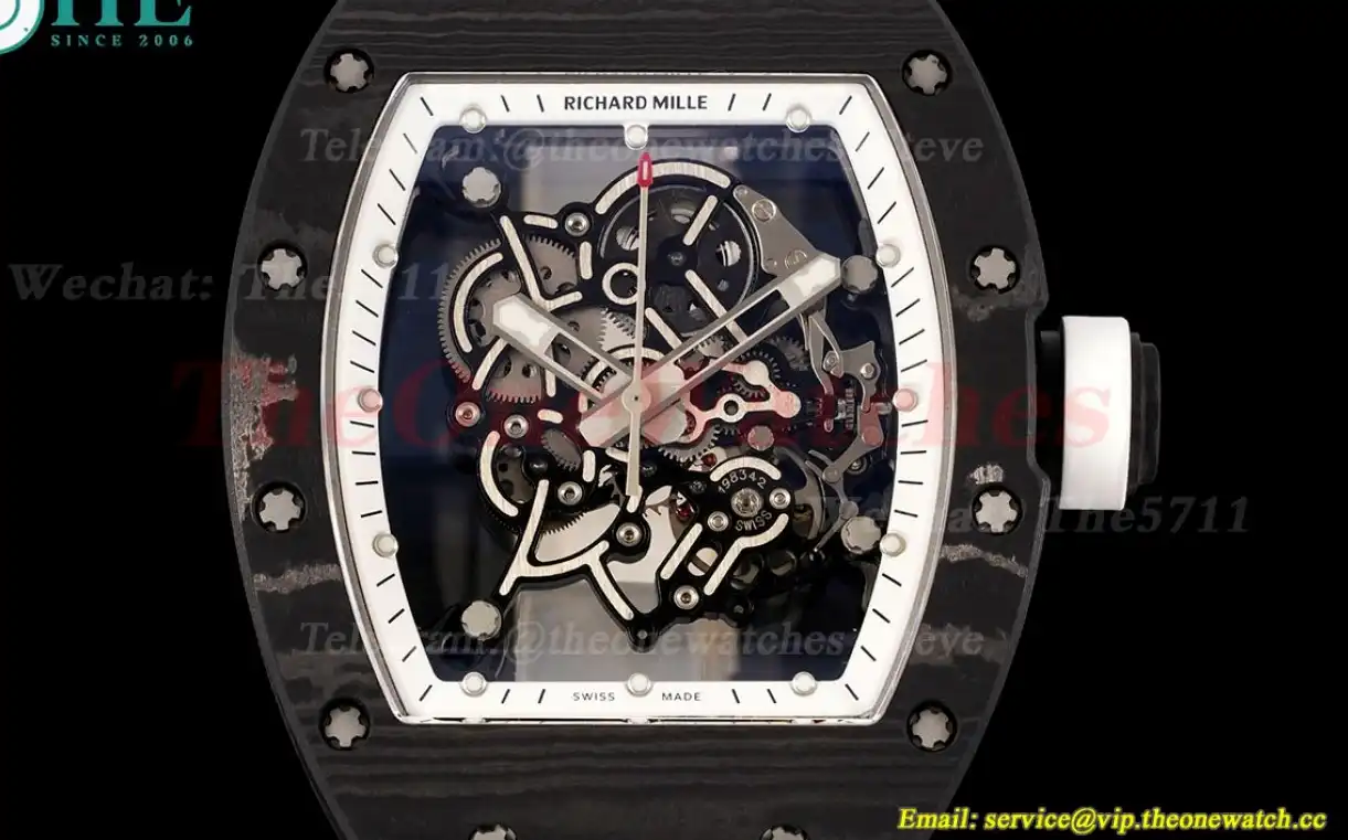 RM055 Real NTPT Skeleton White Dial On Black Rubber Strap YSF RMUL2