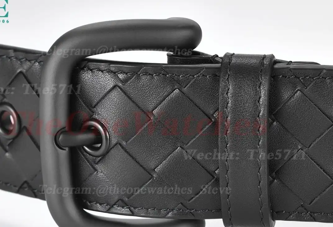 PVD Brass Buckle on Black Braided Leather Belt 4.0cm