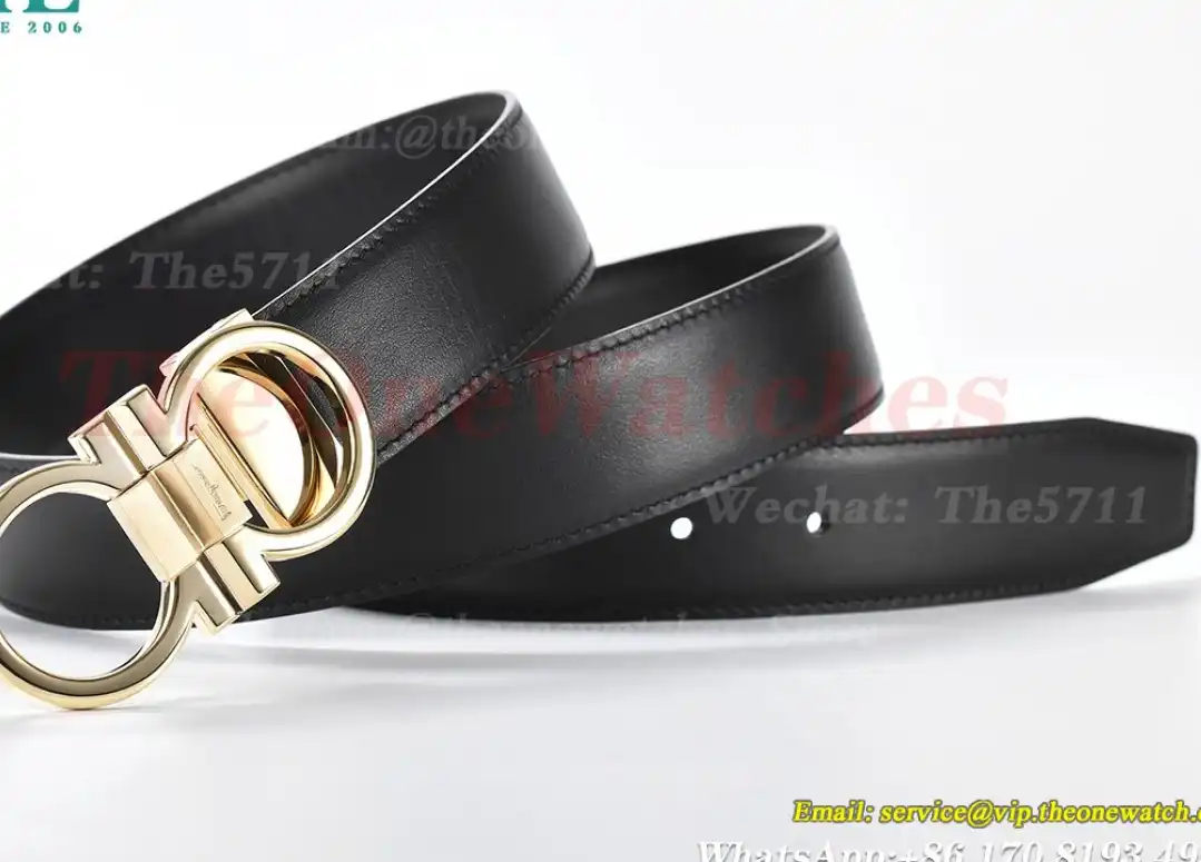 YG Brass Buckle on Black Black Leather Belt 3.5cm