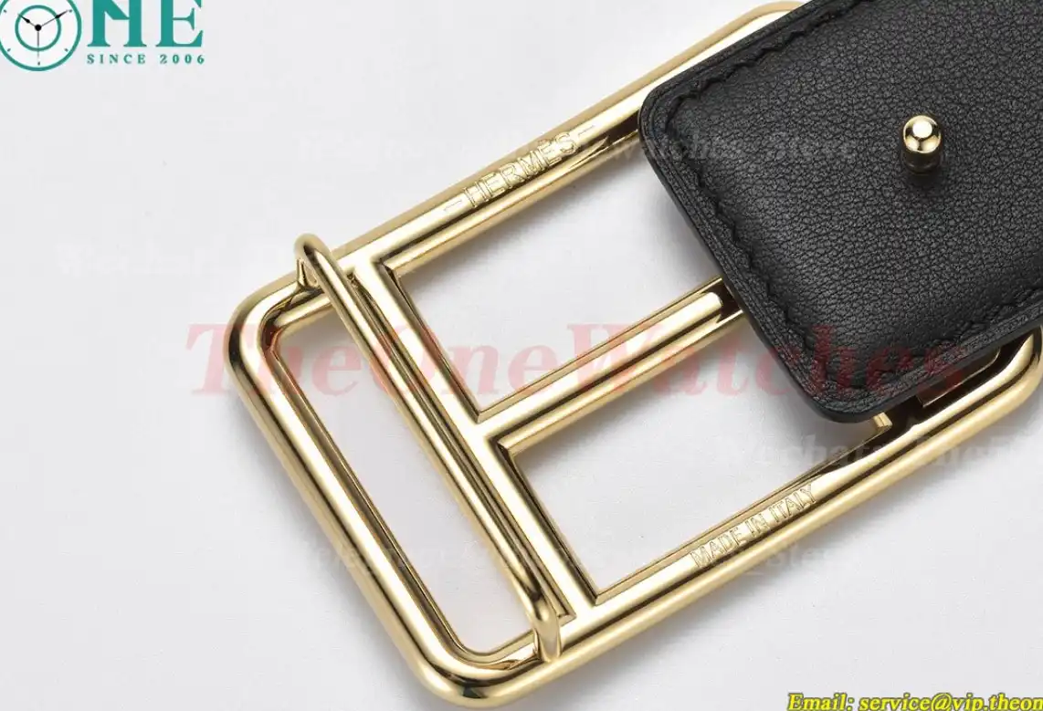 YG Hermes SS Buckle on Brownish Black Leather Belt 3.8cm