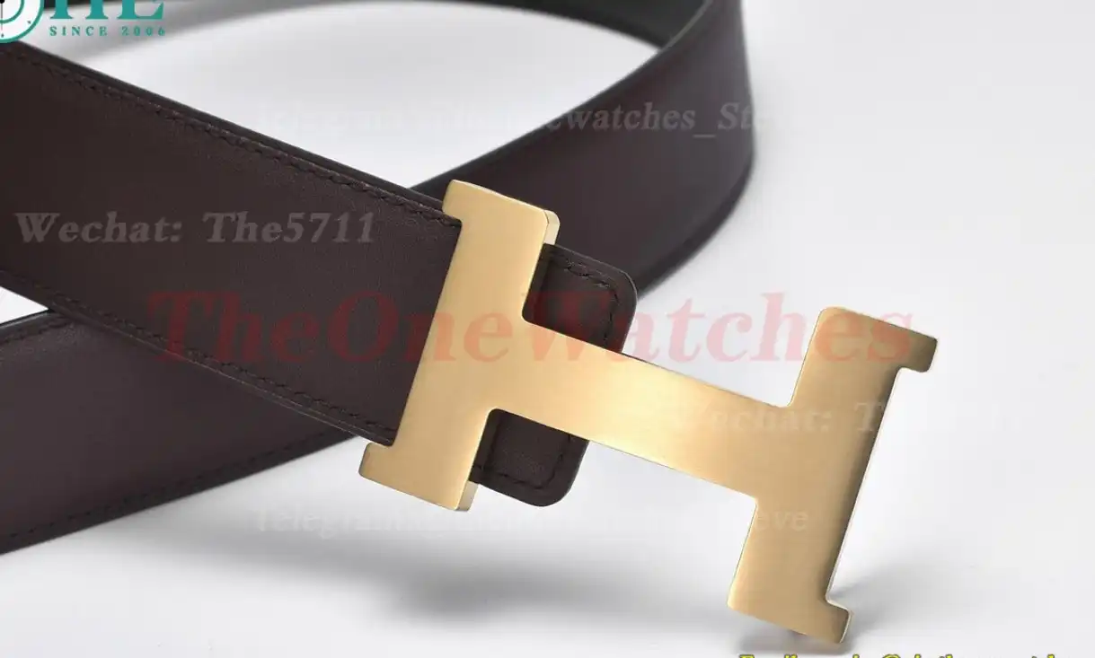 YG Hermes SS Buckle on Brownish Black Leather Belt 3.8cm