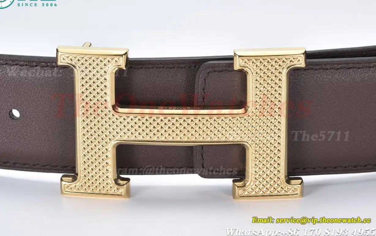 YG Hermes SS Buckle on Brown Black Leather Belt 3.8cm