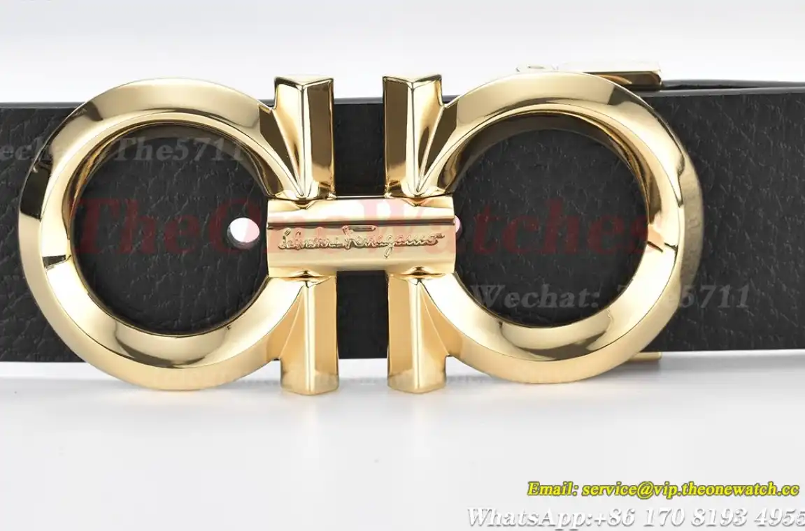 YG Brass Buckle on Black Blue Leather Belt 3.5cm