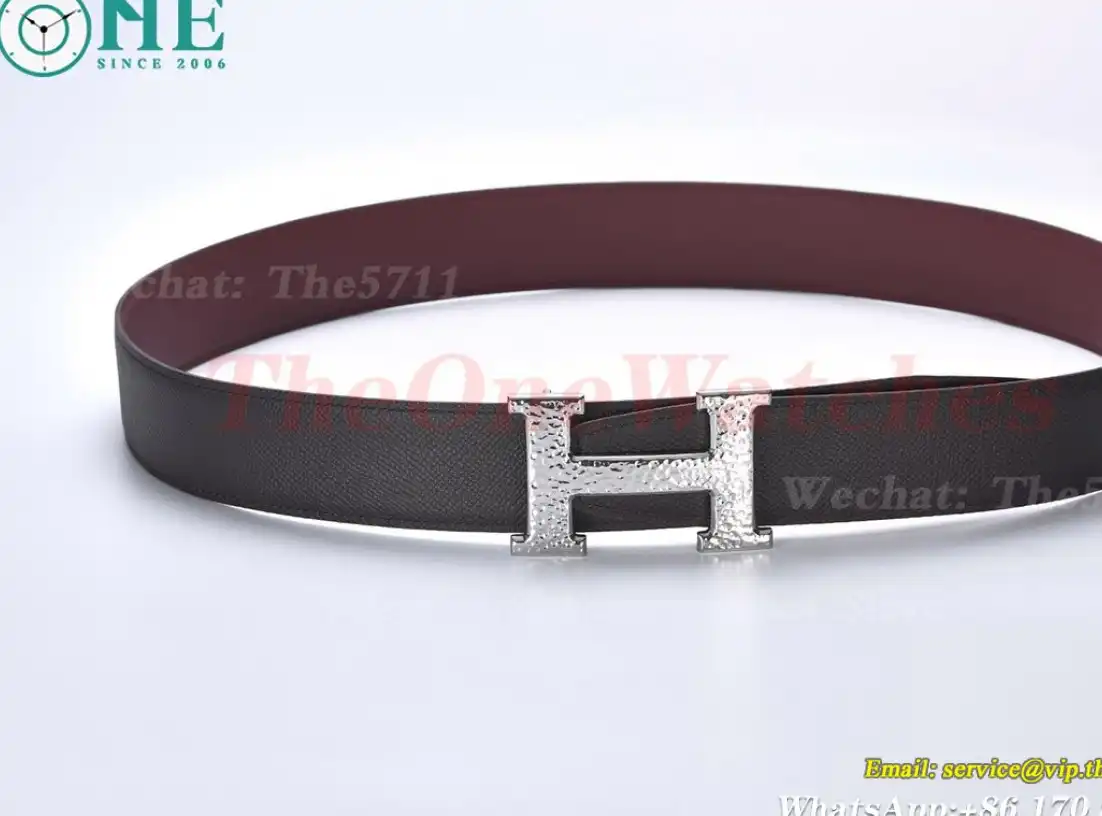 Silver Hermes SS Buckle on Black Brown Leather Belt 3.8cm