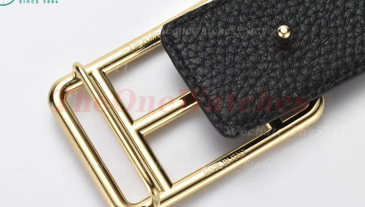 YG Hermes SS Buckle on Black Black Leather Belt 3.8cm