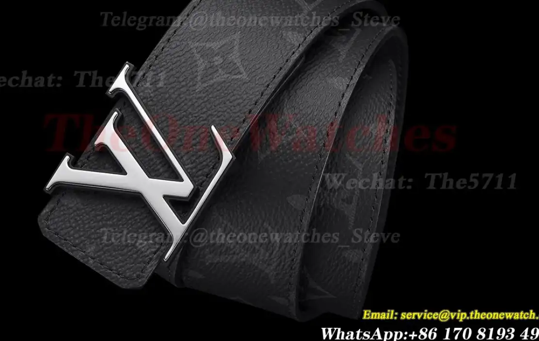 Silver LV Brass Buckle on Grey Leather Belt 4.0cm