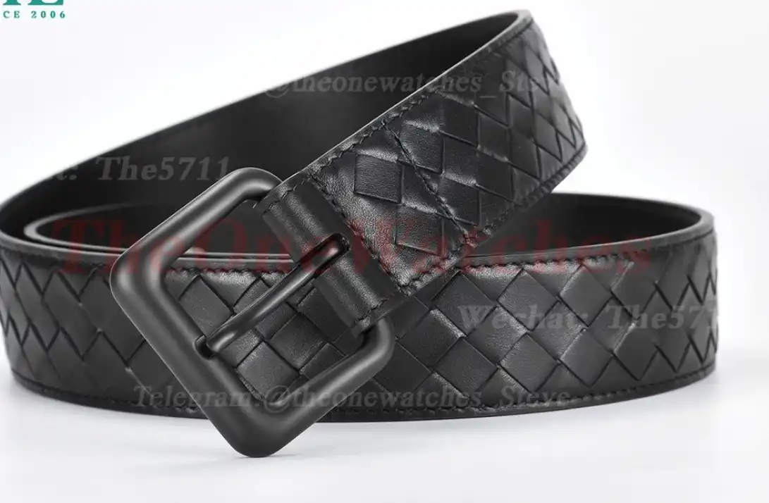 PVD Brass Buckle on Black Braided Leather Belt 4.0cm