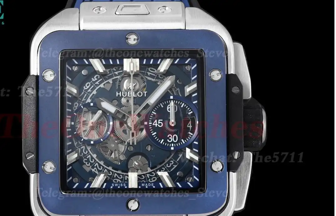 Square Bang Unico 42mm Cer SS RU Blue Skeleton Dial BBF HUB1280A