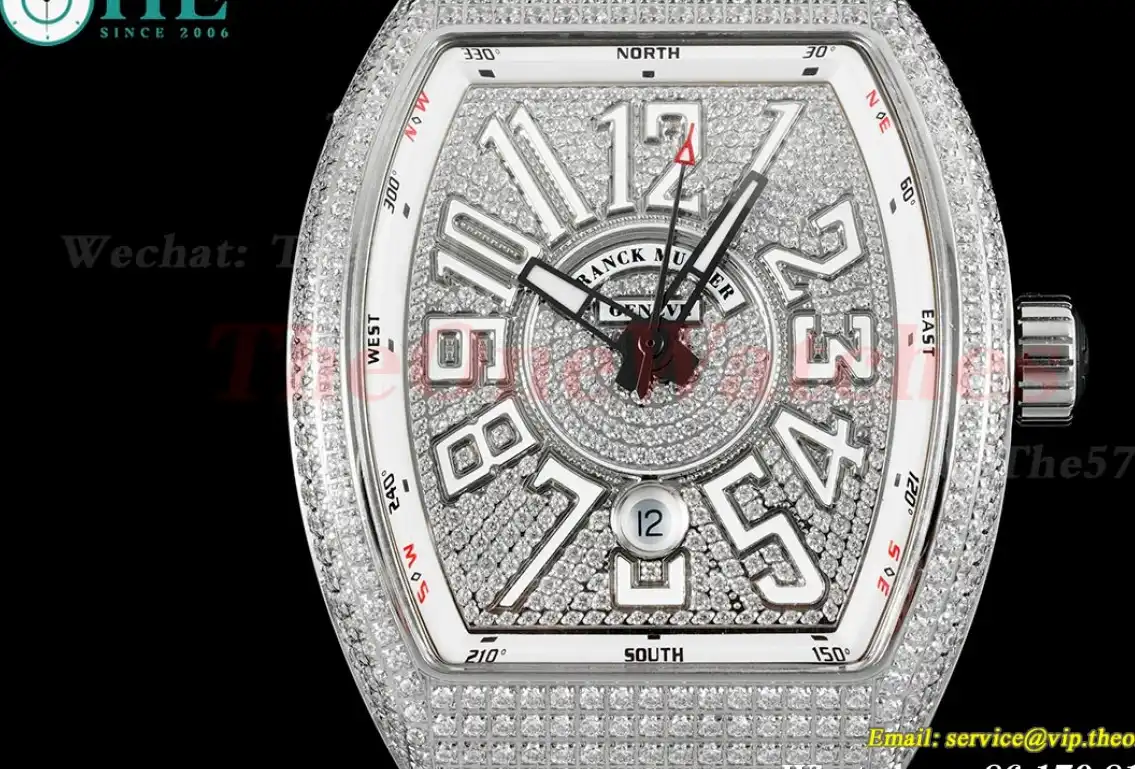 Vanguard Mens 44mm Full Diamond SS SS White ABF A2824