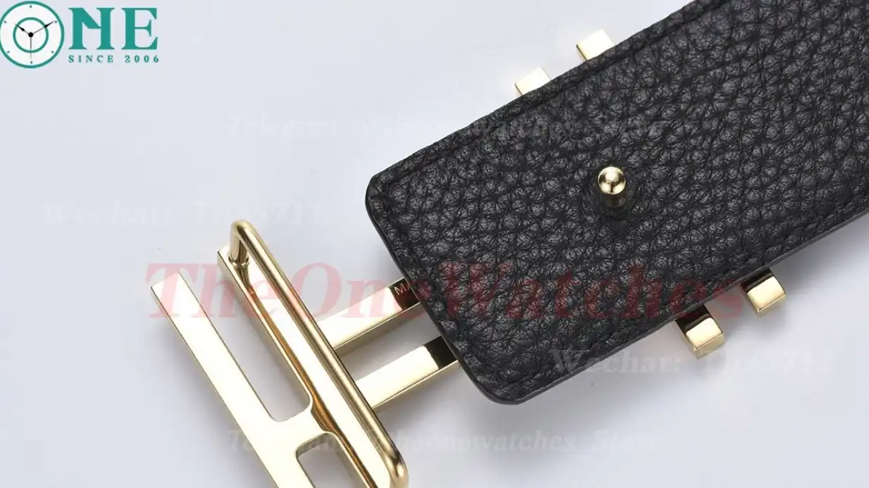 YG Hermes SS Buckle on Black Black Leather Belt 3.8cm