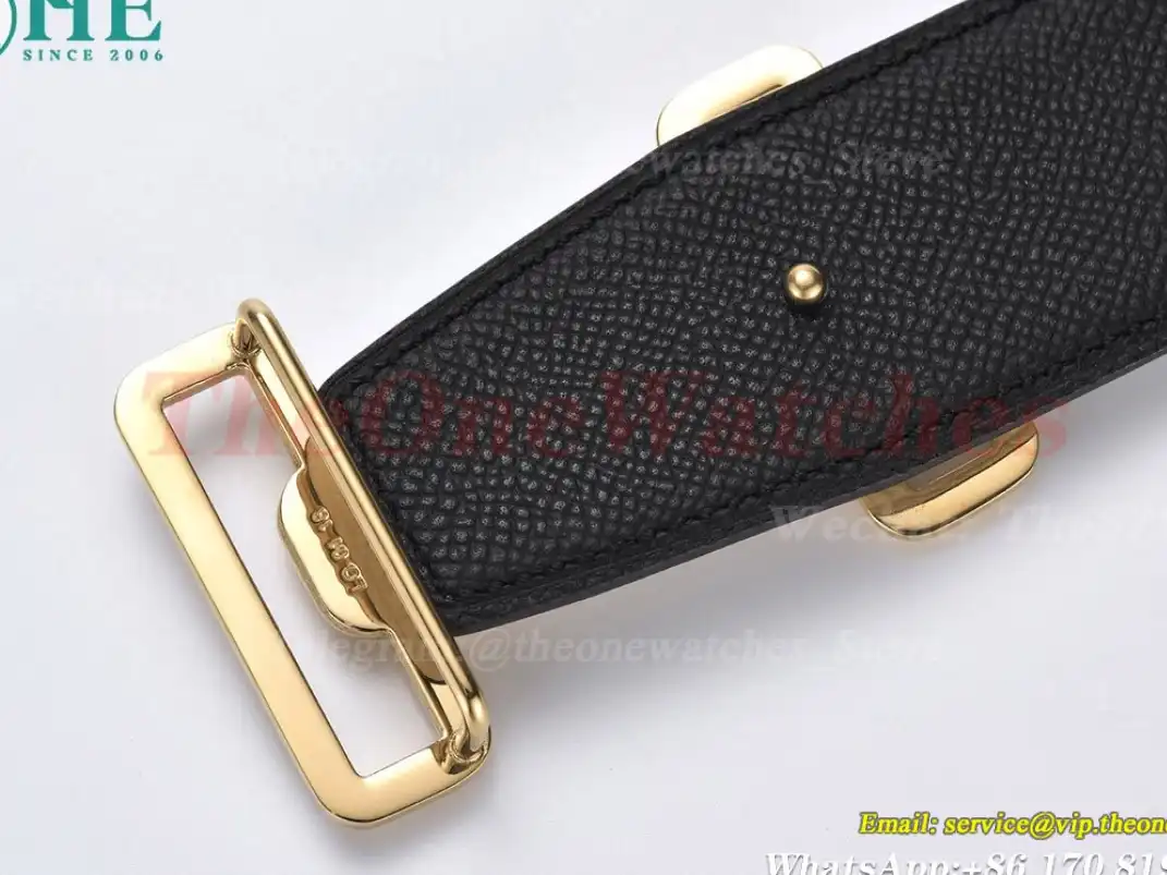 YG Hermes SS Buckle on White Black Leather Belt 3.8cm