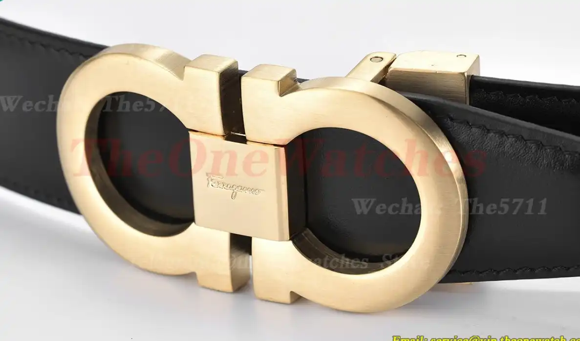 YG Brass Buckle on Black Black Leather Belt 3.5cm