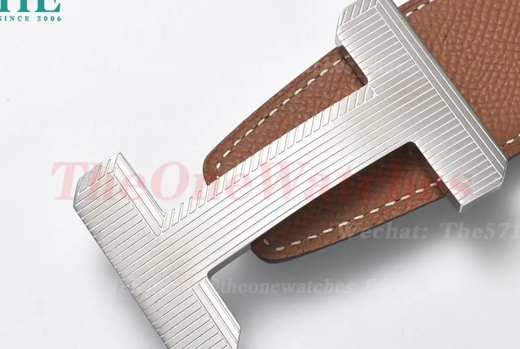 Silver Hermes SS Buckle on Black Brown Leather Belt 3.8cm