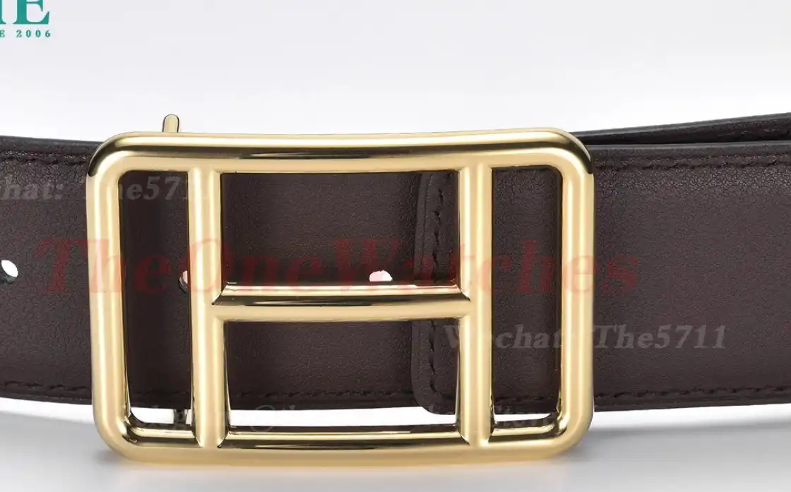 YG Hermes SS Buckle on Brownish Black Leather Belt 3.8cm