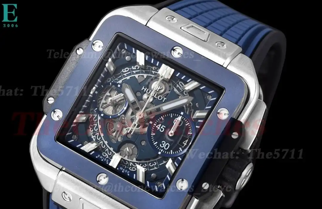 Square Bang Unico 42mm Cer SS RU Blue Skeleton Dial BBF HUB1280A