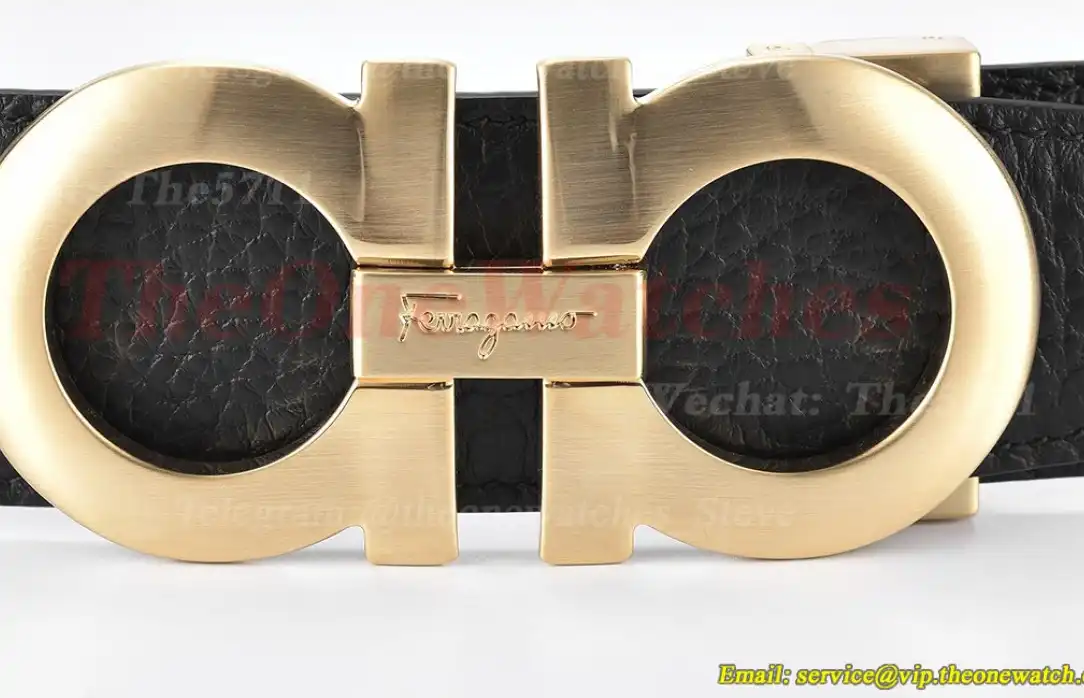 YG Brass Buckle on Black Blue Leather Belt 3.5cm