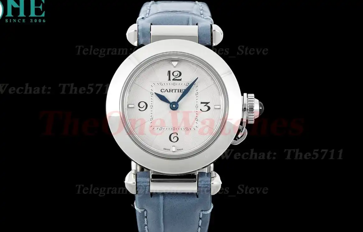 Pasha De Cartier Ladies 30mm Blue SS LE White Dial AF Quartz