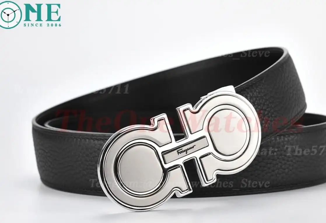 Silver Brass Buckle on Black Black Leather Belt 3.5cm