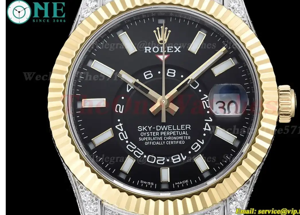 SkyDweller 42mm Diamond Oyster SS YG Black Stk FNF A9001