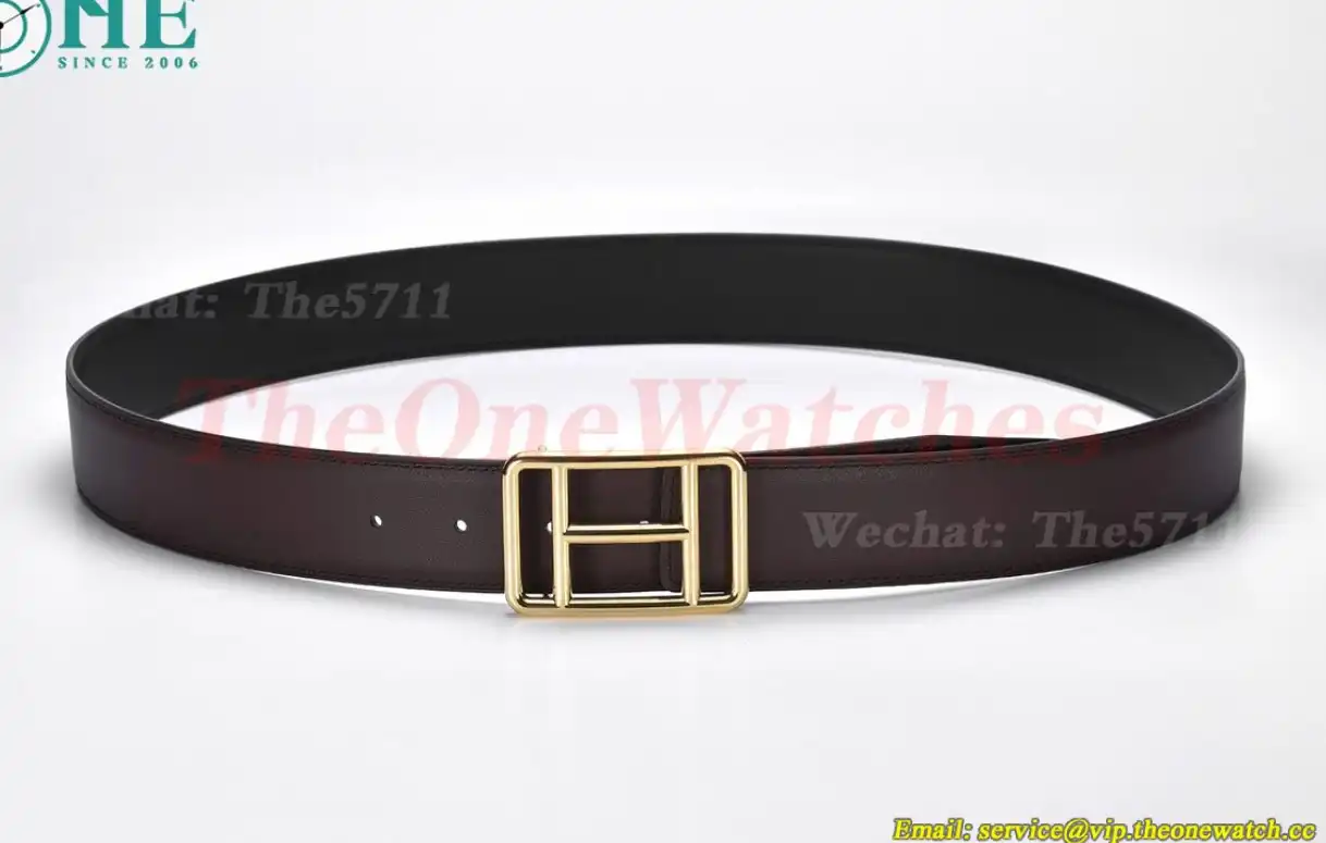 YG Hermes SS Buckle on Brownish Black Leather Belt 3.8cm