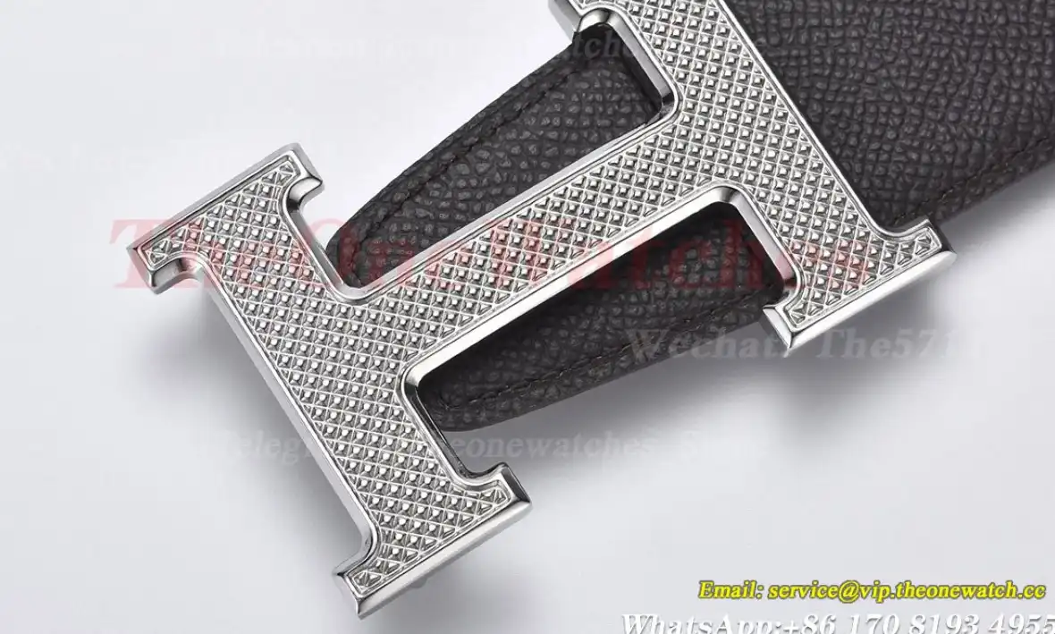 Silver Hermes SS Buckle on Red Black Leather Belt 3.8cm