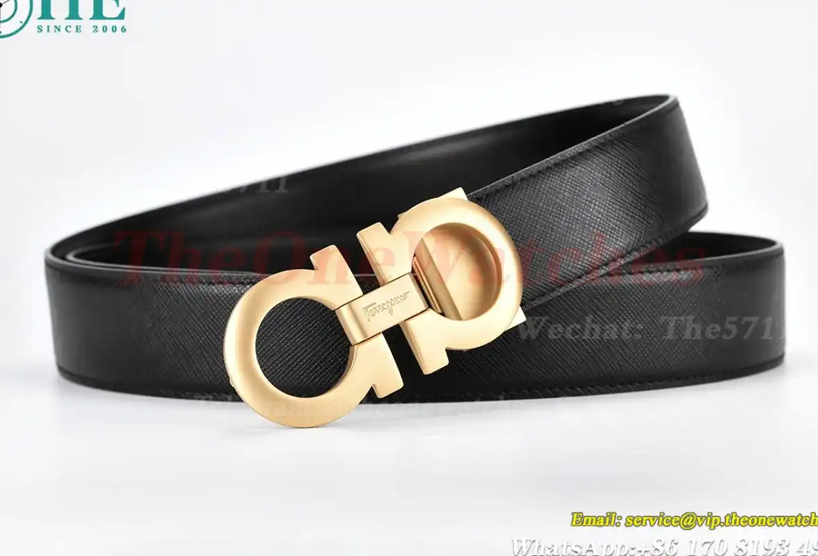 YG Brass Buckle on Black Black Leather Belt 3.5cm