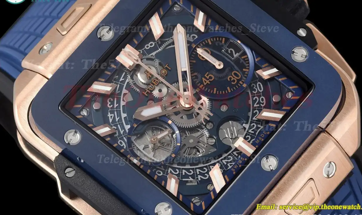 Square Bang Unico 42mm Cer RG RU Blue Skeleton Dial BBF HUB1280A