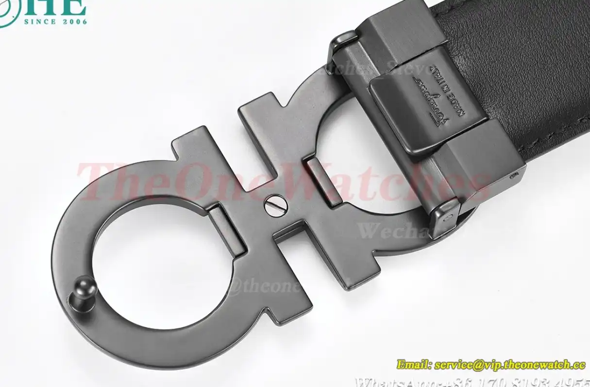 Grey Brass Buckle on Black Black Leather Belt 3.5cm