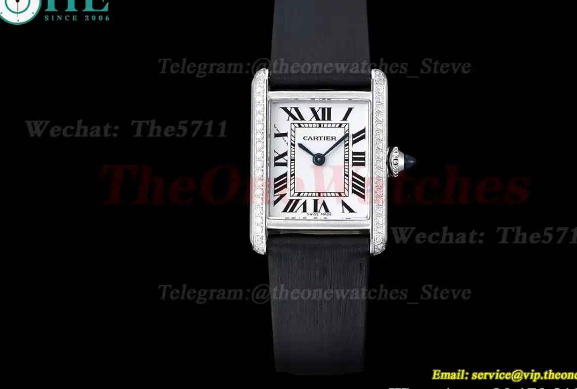 Tank Must Small Diamond Bezel On Black Satin Strap K11F Quartz