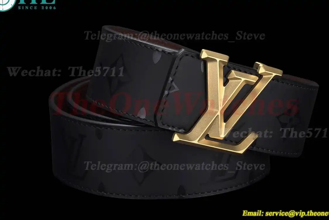 Yellow Gold LV Brass Buckle on Grey Leather Belt 4.0cm